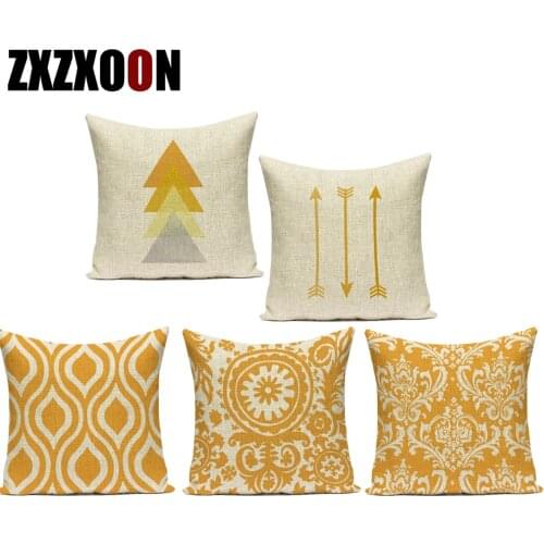 Decorative Throw Pillows Case Yellow Geometric Stripe Wave Square Polyester Sofa Cushion Cover for Living Room Decoration
