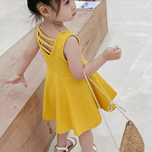 Summer Girls Dress Pure Color Simple Backless A-Line Dress Baby Kids Clothes ChildrenS Clothing