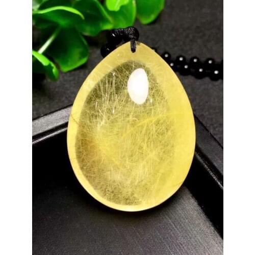 Genuine Brazil Natural Titanium Gold Rutilated Quartz Crystal Water Drop Bead Pendant Women Men Power Charm Necklace Pendant