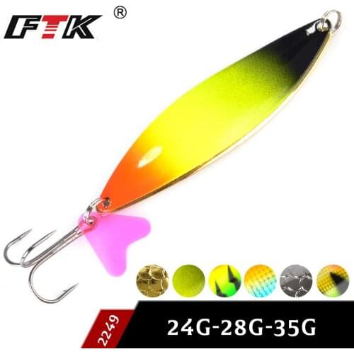 FTK Fishing Lure Spoon 1PC 24g / 28g / 35g Fishing Lure Spoon 9cm/9.5cm/10cm AD-sharp 8colors jumping Treble Hook Lure