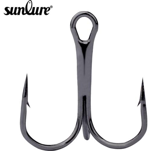 500pc FishHook SUNLURE Treble Hooks High Carbon Steel Treble Hook Fishing Tackle Round Bent Treble Saltwater Bass 3/0#-10