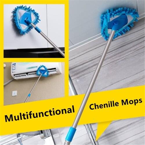 Mini Dust Mop Retractable Triangle Floor Mops 180° Rotating Car Cleaning Brush Dry or Wet Usage Chenille Broom for Wall Corner