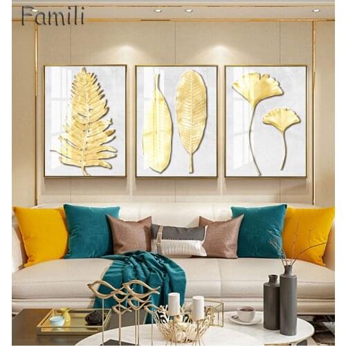 Nordic Golden Plants Flowers Leaf Canvas Painting Poster Print Unique Decor Wall Art Pictures For Living Room Bedroom Aisle