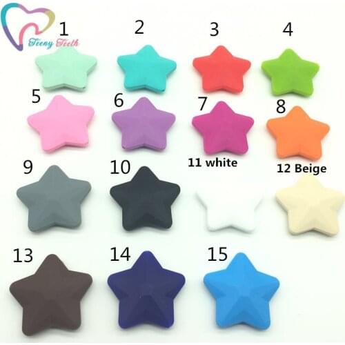 Teeny Teeth 5 PCS Large Star Shape(45mm) Loose Beads For Food Grade Silicone Teething Necklace Silicone Loose Beads 15 Colors