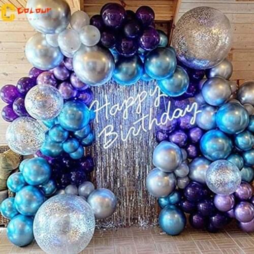 134pcs Metal silvery blue Mixed Light Purple Latex Balloon Garland Arch Kit For Baby Birthday Party Decoration Balloons Supplies