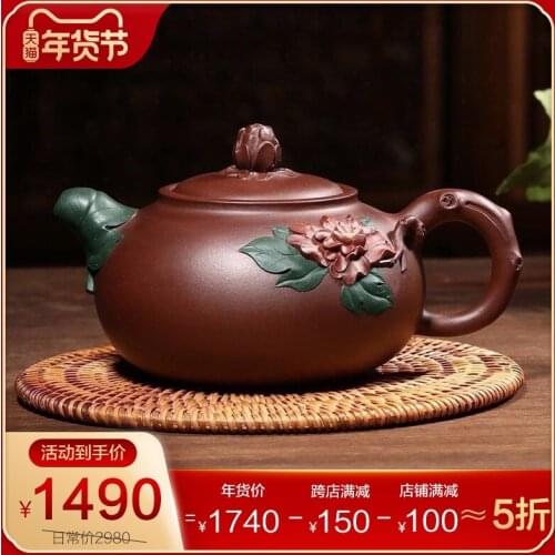 Yixing recommended all hand pot of the world famous dell collect old purple clay teapot tea sets peony spring scenery