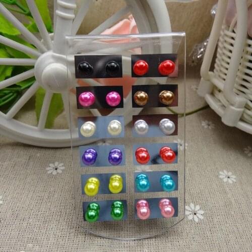 Pearl Ball Stud Earrings Women Hot 12 Pairs Of Korean Style Simple Imitation Pearl Resin Plastic Ball Multicolor Earring Jewelry