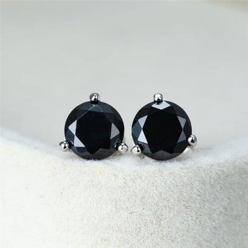 6/7/8mm Black Round Stone Earrings Cute Female Real 925 Sterling Silver Earrings For Women Men Vintage Small Screw Stud Earrings