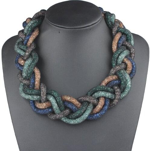 Claire Jin Women Choker Necklace Crystal Braided Multi Layer Short Bohemian Jewelry Magnet Buckle Fashion Ethnic Accessories