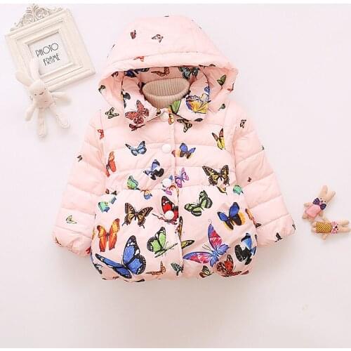 Winter Children Girls Wear Goose Down Clothes Baby Girls Butterfly Hooded Down Jacket Cotton Kids Girl Winter Coat Hooded Cloak