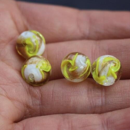 10pcs/lot 10mm Lampwork Glass Beads With Yellow Gold rotation for earring necklace making