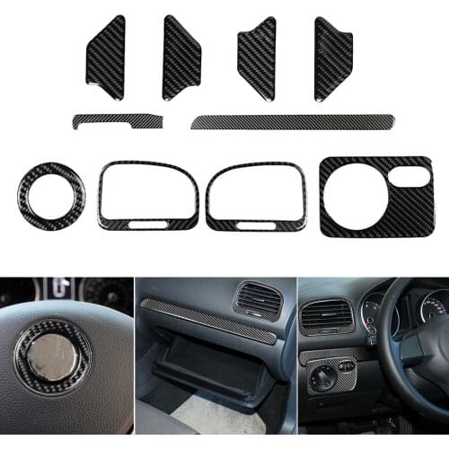 10 Pcs Interior Carbon Fiber Headlight Switch Buttons Cover Trim Car Styling Stickers for Volkswagen for VW for Golf 6 GTI R MK6