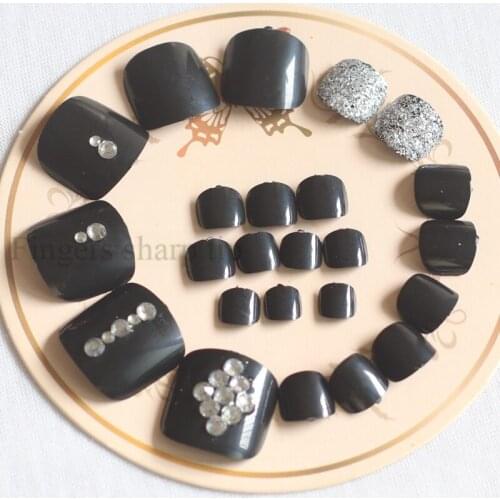 24pcs High-grade High quality fashion full drill handmade round toe fake nail sexy black #N55