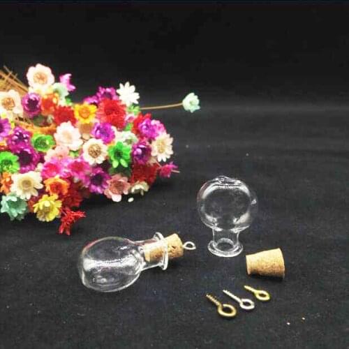 300sets/lot wishing Glass Bottle jar Vial pendant flat round with Cork plug Stopper Container Mini DIY Empty Pot
