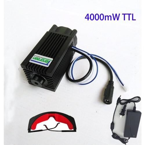 4W 450nm 445nm 4000mW Laser Engraving DC12V Focusable Blue Module with TTL Power supply, send glasses as gift