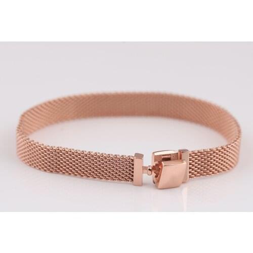 Bewill S925 Sterling Silver Rose Gold Woven Mesh Reflexions Bracelets Bangle Fit Women Bead Charm DIY Fashion Jewelry