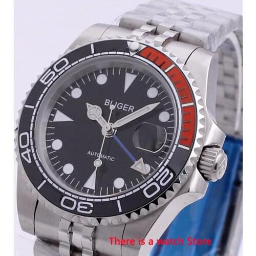 Bliger 40mm Automatic Mechanical Mens Watch Business Sapphire Crystal Vintage GMT Clock Luminous Waterproof Calendar Wristwatch