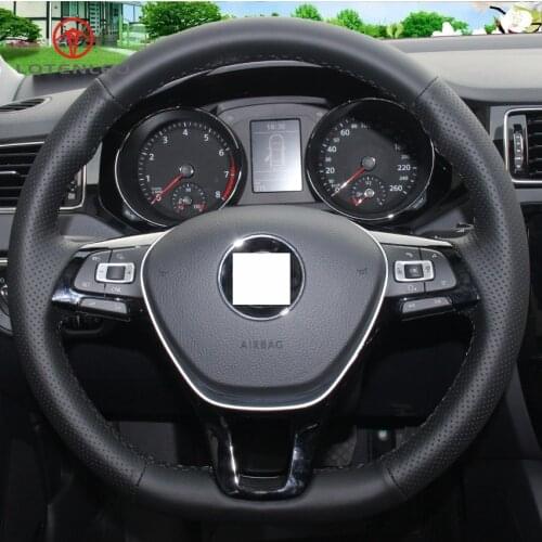 LQTENLEO Black Genuine Leather Steering Wheel Cover for Volkswagen VW Golf 7 Mk7 New Polo Jetta Passat B8 Tiguan Sharan Touran