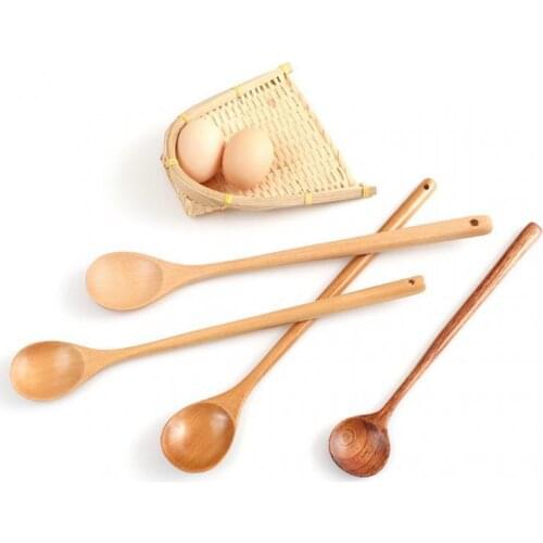 Long Handle Wood Spoon Natural Japanese Style Solid Stir Soup Spoon Hot Pot Cooking Utensil Tableware for Kitchen