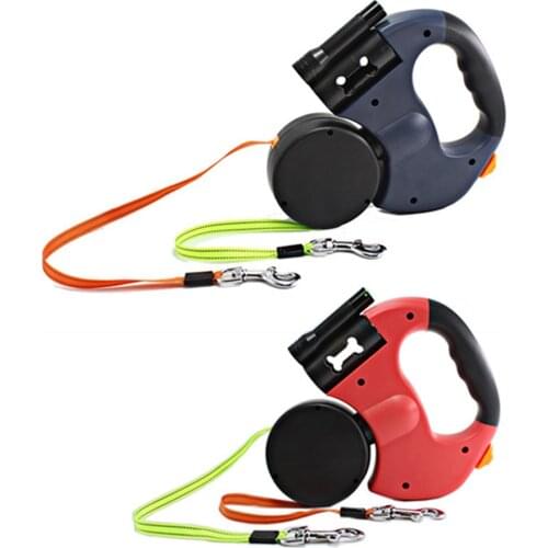 Dual Pet Dogs Traction Ropes Auto Retractable Pet Cat Dog Leash Rope Adjustable Dual Dogs Strap Leash Auto Flexible Dog Pet Rope