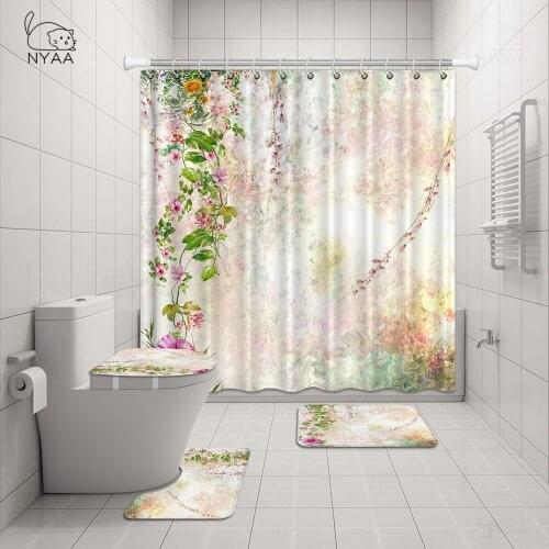 Elegant Bouquet of Fantastic White Weedind Flowers 3D Shower Curtain Bathroom Curtain with Bath Rug Carpet Set Floral Home Decor