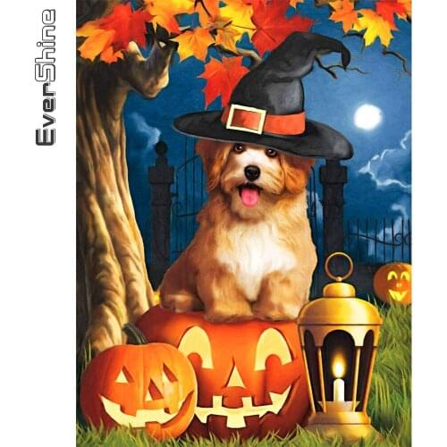 Evershine 5D Diamond Embroidery Dog Cross Stitch Kits Diamond Painting Animal Picture Rhinestones Mosaic DIY Halloween Gift