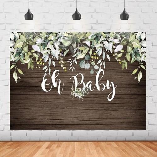 Baby Shower Backdrop Oh baby first birthday Retro Wood green leaf baby shower cake smash photography background photo banner