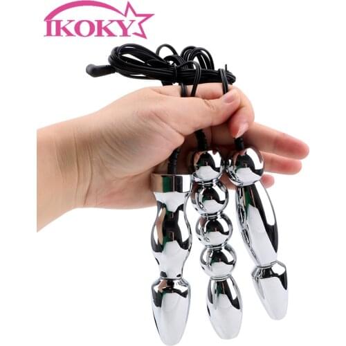 IKOKY Electro Shock Butt Plug E-Stimulation Dildo Medical Sex Toy Metal Anal Plug Vaginal Plug Sex Toys For Women Anal Massage