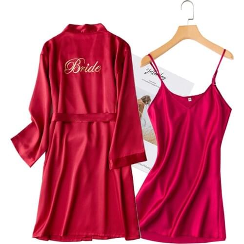 Bride Dressing Robe Sets Nine Points Sleeve Rayon 2PCS Sleep Suit Kimono Bathrobe Print Letter Bridesmaid Sleepwear Nightdress
