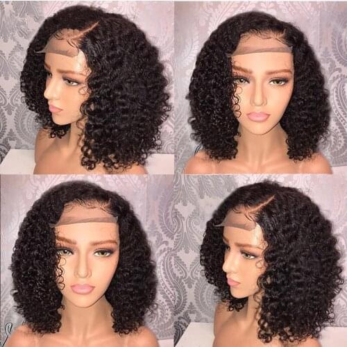 Short Bob Curly Synthetic Hair Lace Front Wigs for Women Natural Black Color Glueless Lace Wigs With Natural Hairline Party Wigs