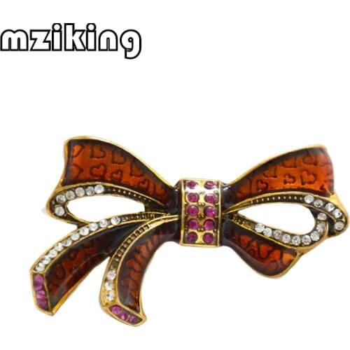 Mziking New Rhinestone Retro Bow Brooches for Women Large Crystal Bowknot Brooch Pin Vintage Fashion Jewelry Winter Accessories