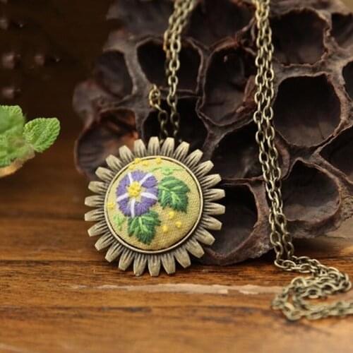 Beginner Embroidery Kit Hand Sewing Stitching Pendants Necklace DIY Cross Stitch Ornament Tool