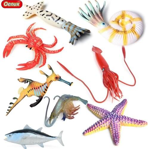 Animal Set Model Simulation of marine life animal model children plastic toys squid crab starfish tuna ornaments