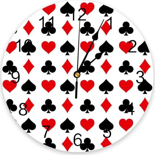 Diamonds Spades Hearts Poker White Wall Clock For Modern Home Decoration Teen Room Living Room Needle Hanging Watch Table Clock