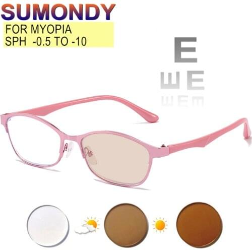 SUMONDY Prescription Glasses Anti Blue Light Photochromic Myopia -0.5 TO -10 Women Men Short Sighted Index 1.56 1.61 1.67 UF141