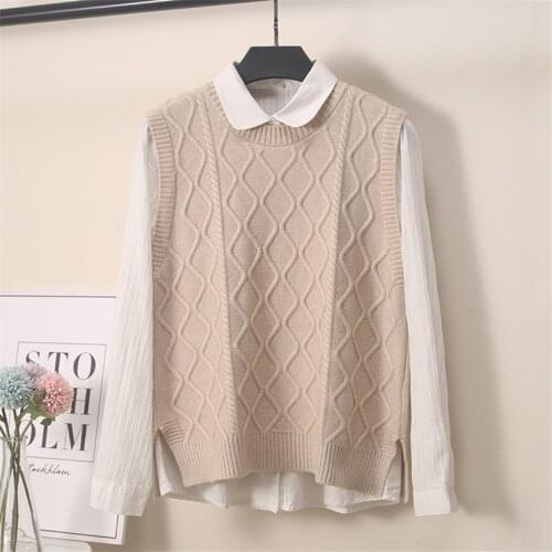 Autumn Winter Argyle Sweater Vest Women Jumper O neck Pullovers Preppy Style Casual Loose Knitted Vestes Femme All Match Korean