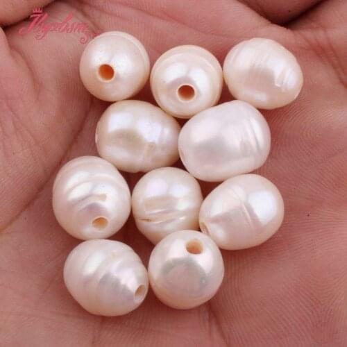 7x10-9x11mm Oval Bead White Freshwater Pearl Natural Stone Beads For Necklace Bracelat Jewelry Making 10 Pc,Free Shipping