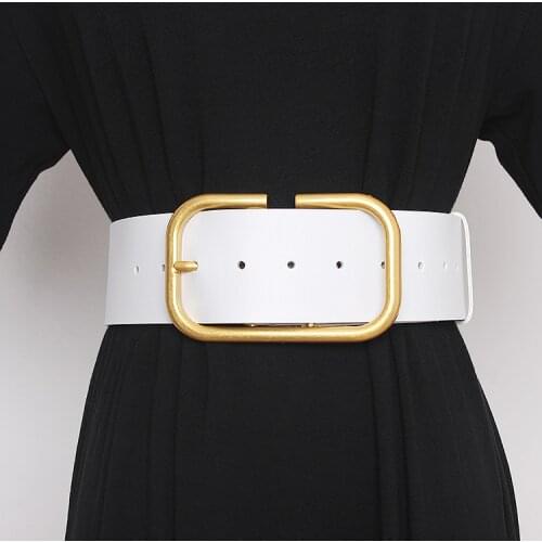 Womens runway fashion gold buckle genuine leather Cummerbunds female Dress Corsets Waistband Belts decoration wide belt TB1258