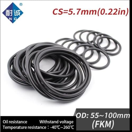 1PC/lot Rubber Ring Black FKM O ring Seals Thickness 5.7mm OD55/60/65/70/75/80/85/90/95/100mm Rubber O-Rings Fuel Washer