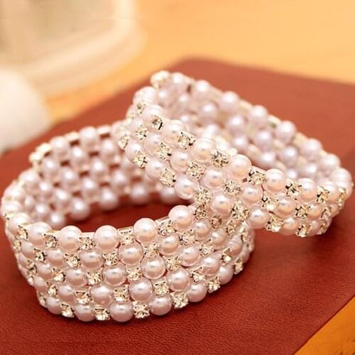 Luxury Braided Crystal Imitation Pearl Bracelets Multi Layer For Women Wedding Bracelets & Bangles Pulseras Mujer Jewelry