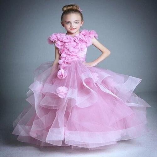 Flower Fairy Girls Pageant Dresses Beautiful Organza Ruffles Flower Girl Dresses Lovely little girl Party Dress Children Birthda