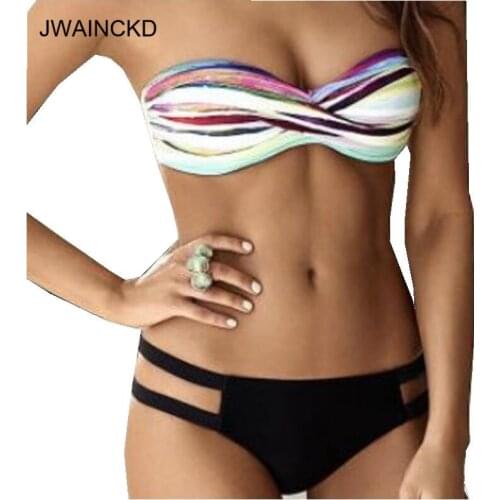 JWAINCKD Sexy Print Swimwear Women Bikini Set 2019 New Off Shoulder Push Up Biquini Halter Swimsuit Female Bathing Suit Swimming