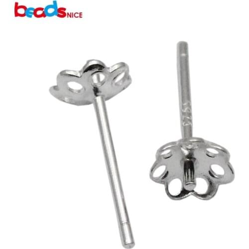 Beadsnice stud earring findings 925 sterling silver post earring parts with 5mm flower shaped base for jewelry diy ID 34300