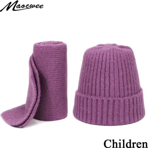 Knitted Hat With Scarf Winter Warm Children Hat & Scarf For Girls Boys Two piece Set Ear Protection Soft Warm Beanie Skullies