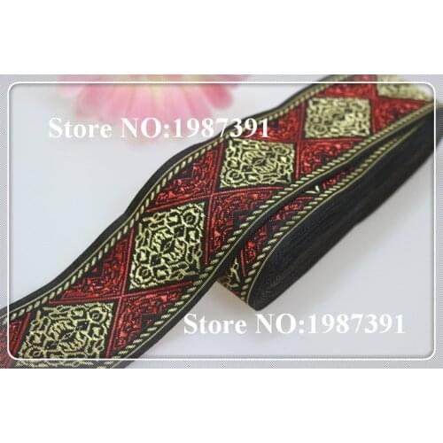 Wide 4.9cm 10yards/lot Polyester Woven Jacquard Ribbon red tetom pattern for hat curtain and clothing accessory LS-5355