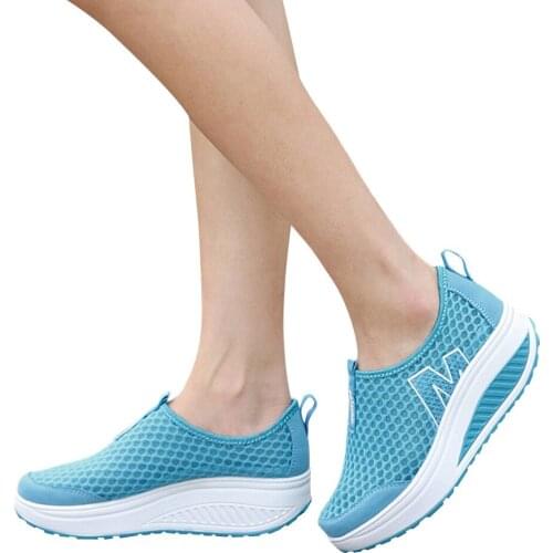 Fashion Women Platform Shoes Spring/Autumn Solid Loafers Breathable Air Mesh Swing Wedges Shoe