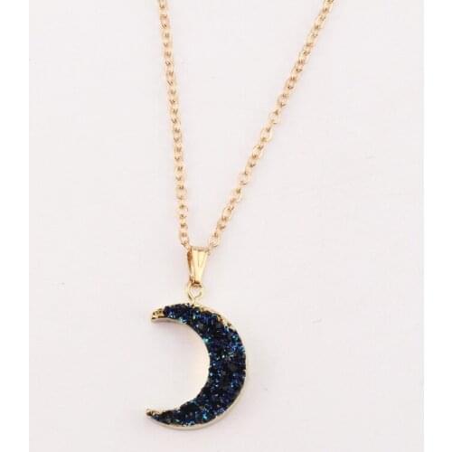 Vintage black blue Moon Evil eyes Pendant Necklace For Women Long Chain Natural Stone Necklace Female Turkish Jewelry wholesale