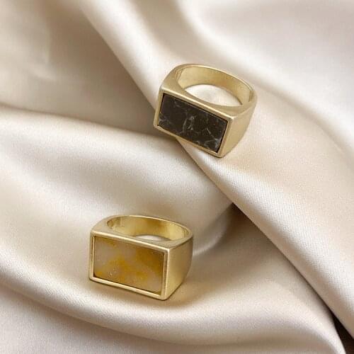 Vintage Big Square Marble Stone Wide Finger Rings For Women New Trendy Luxury Jewelry Ring Girls Fashion Cool Jewellery Gift