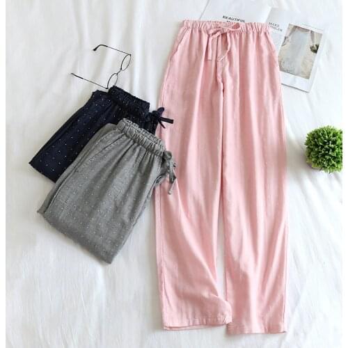 Japanese new spring and summer couples cotton double gauze mens and womens home pants plus size youth pants pajamas trousers