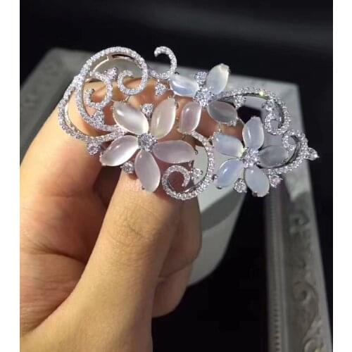 Natural chalcedony flower brooch 925 sterling silver high quality fine women jewelry free shipping